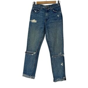 Reformation Julia Jeans Women's Size 23‎ Blue High Distressed Classic Modern